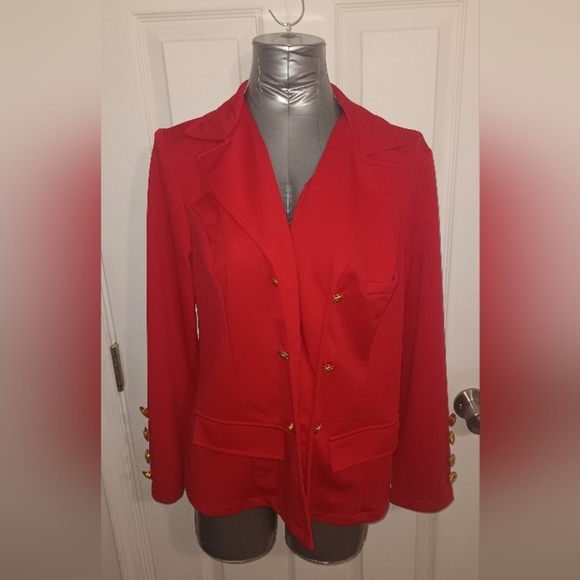 Jackets & Blazers - Elegant Red Double-Breasted Women's Blazer #5